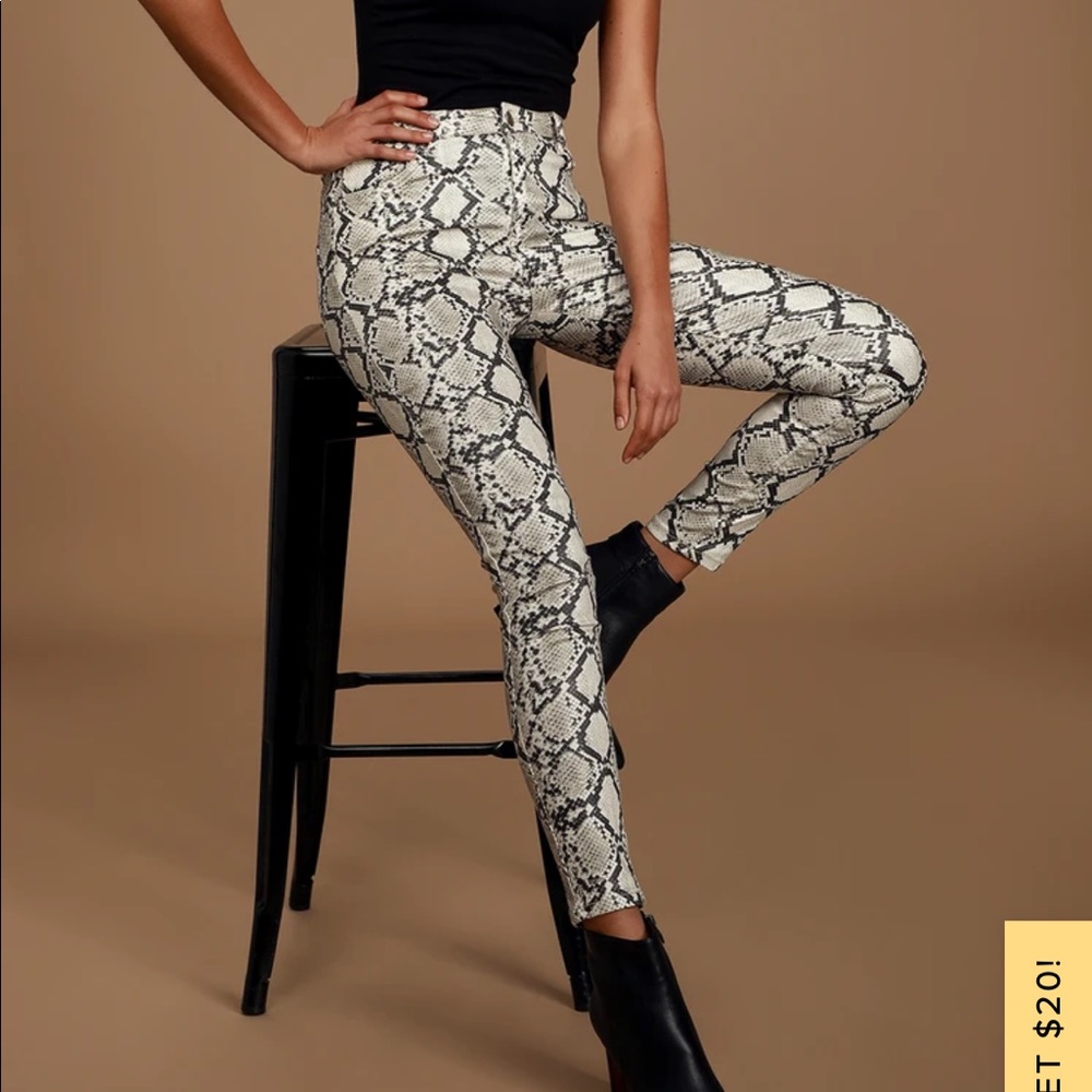 Python white coated denim high rise skinny jeans